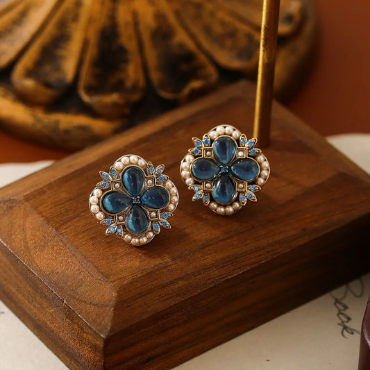 2025 New Light Luxury High-end Stud Earrings Sea Blue Opal Stud Earrings Women