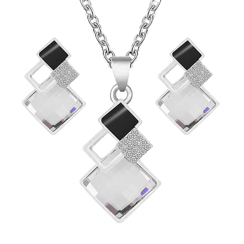 Fashion Crystal Pendants Necklace Earrings Sets for Women Jewelry Set Bridal Wedding Choker Necklace Set
