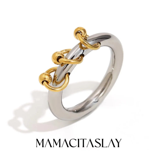 MamacitaSlay Unique Cool 316L Stainless Steel Double Color Ring Creative Waterproof Jewelry Women's Charm Statement Ring Gift