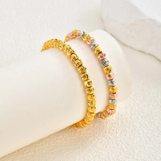 Luxury Tri Color Beaded Bracelet for Women, Gold Plated Adjustable Chain Bracelet, Unique Design Fashion Jewelry