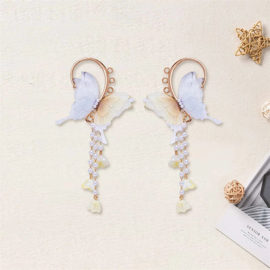 Butterfly Wing Ear Cuffs with Crystal Tassel No Piercing Earrings for Women and Girls Cosplay Jewelry Accessories