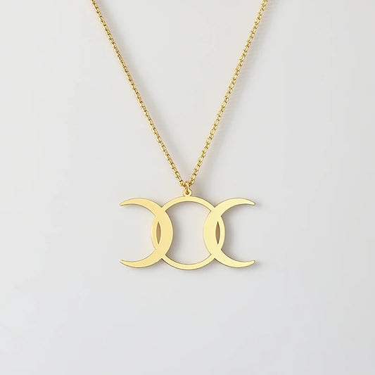 Stainless Steel Triple Moon Goddess Necklace Moon Phases Pendant Necklaces For Women Wicca Jewelry