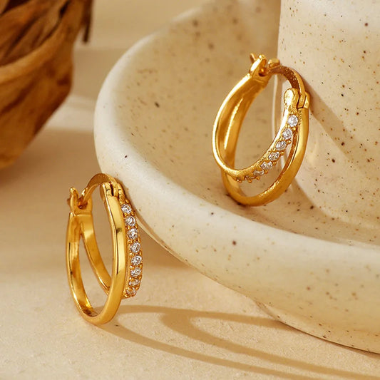 Flash Diamond Double-layer Ear Buckle Women's Fashion Simple and Versatile High-end Design Earrings