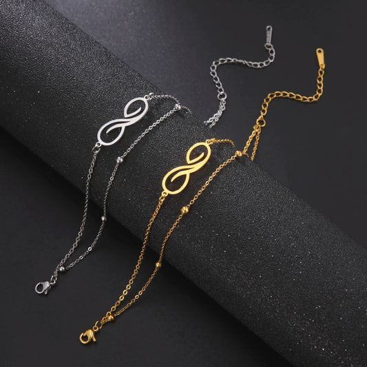 Skyrim Infinity Symbol Bracelet Stainless Steel Women's Minimalist Geometric Symbol Double layer Bead Chain Couple Jewelry Gift