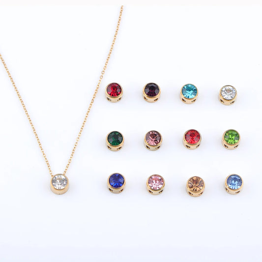 Stainless Steel 12 Birthstones Pendant Necklaces Colorful 12 Month Birthstone Charms for Women Girls Birthday Jewelry Gift