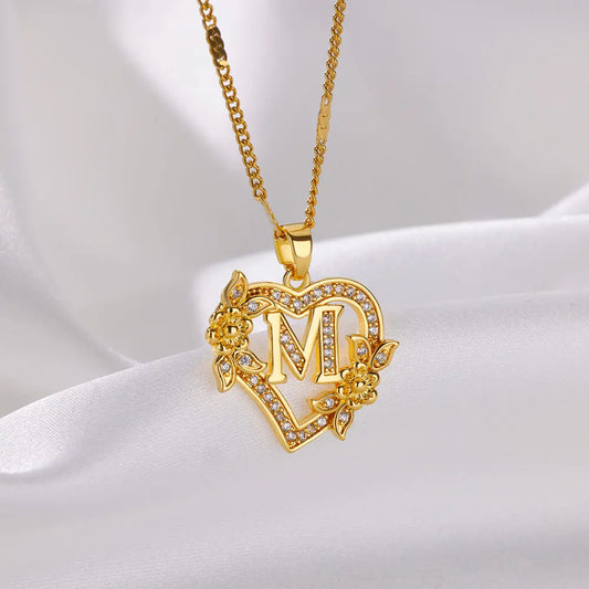 Heart Initial Letter Necklaces For Women Gold Color Stainless Steel Chain A-Z Alphabet Pendant Necklace Birthday Jewelry Gift