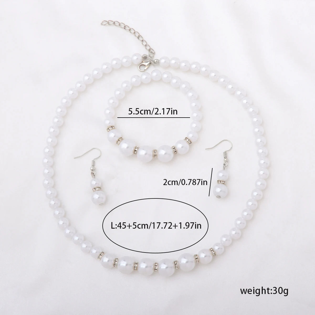 3Pieces Set Elegant Simulated Pearl Necklace Earrings Bracelet Long Necklace Women Bridal Wedding Jewelry Gift Beautiful Jewelri