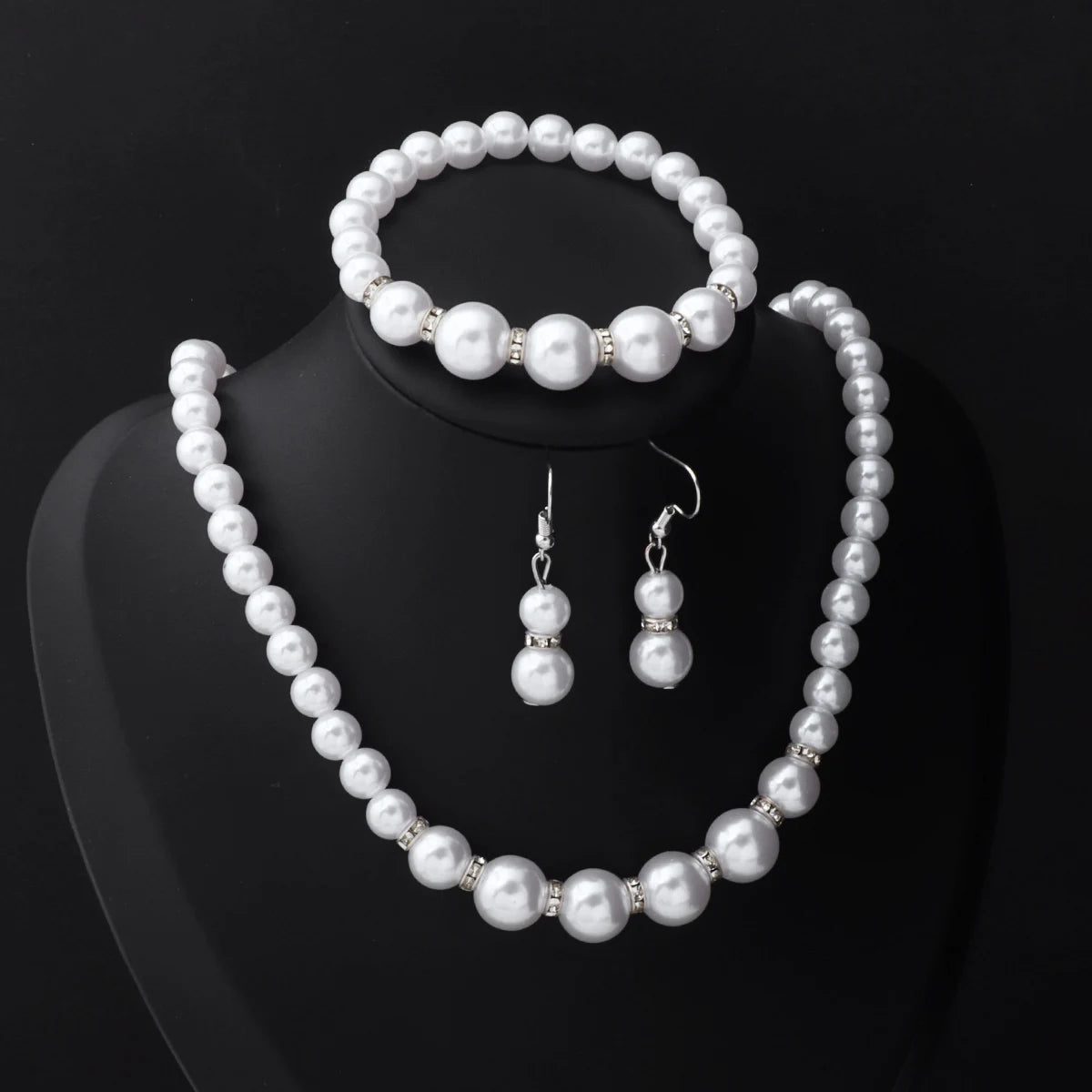 3Pieces Set Elegant Simulated Pearl Necklace Earrings Bracelet Long Necklace Women Bridal Wedding Jewelry Gift Beautiful Jewelri
