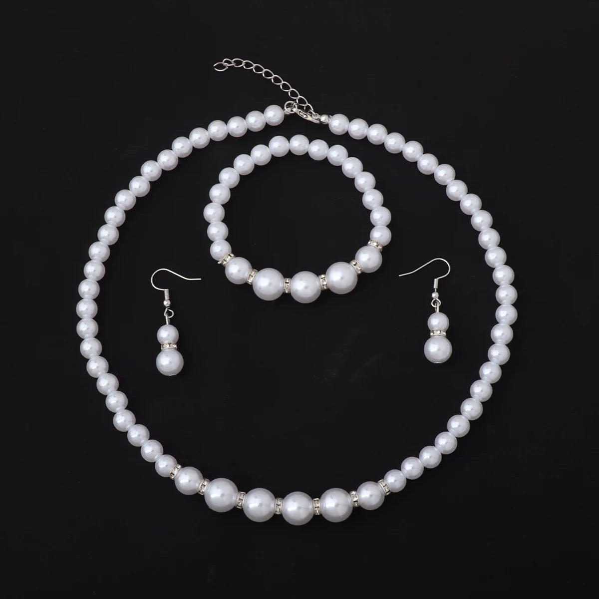 3Pieces Set Elegant Simulated Pearl Necklace Earrings Bracelet Long Necklace Women Bridal Wedding Jewelry Gift Beautiful Jewelri