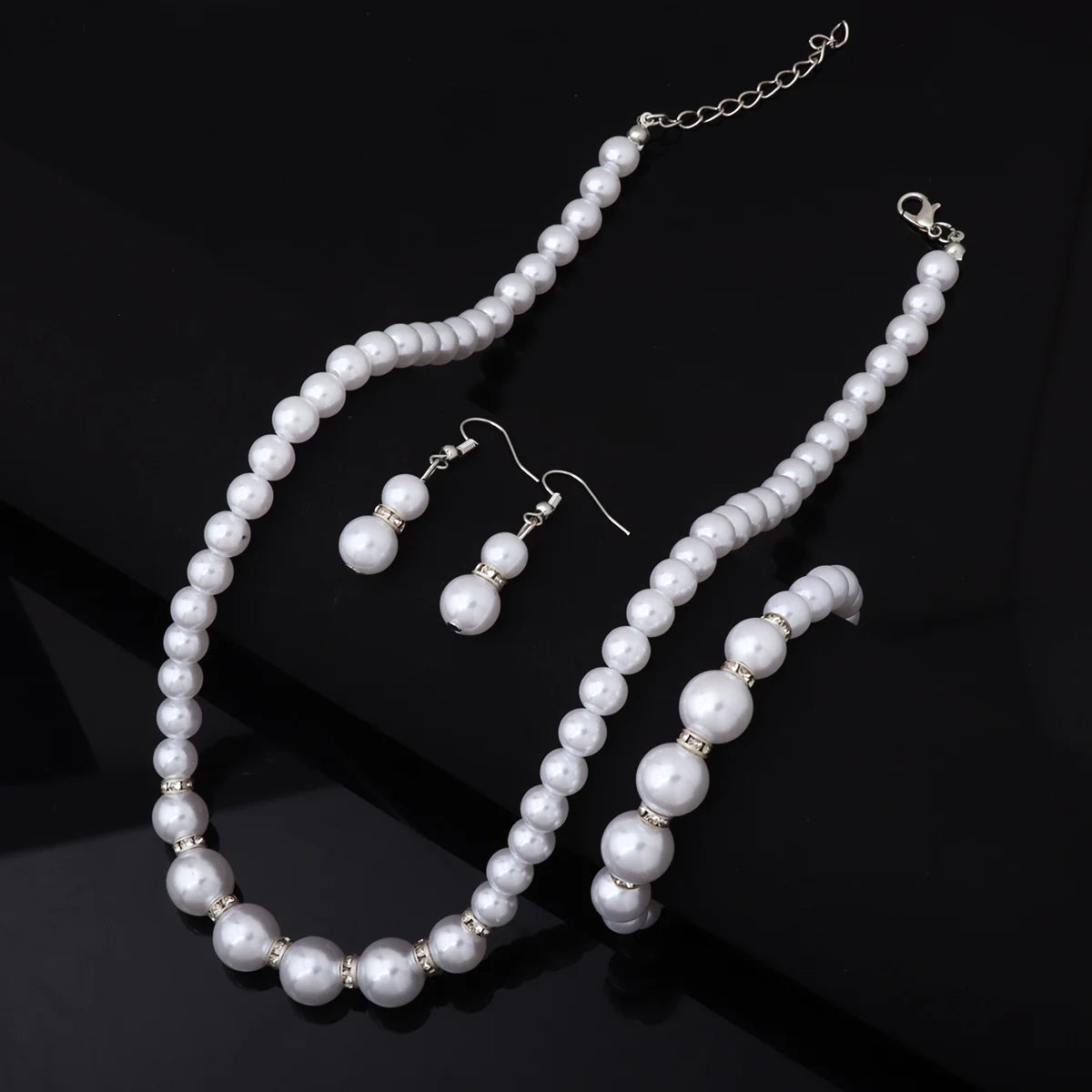 3Pieces Set Elegant Simulated Pearl Necklace Earrings Bracelet Long Necklace Women Bridal Wedding Jewelry Gift Beautiful Jewelri