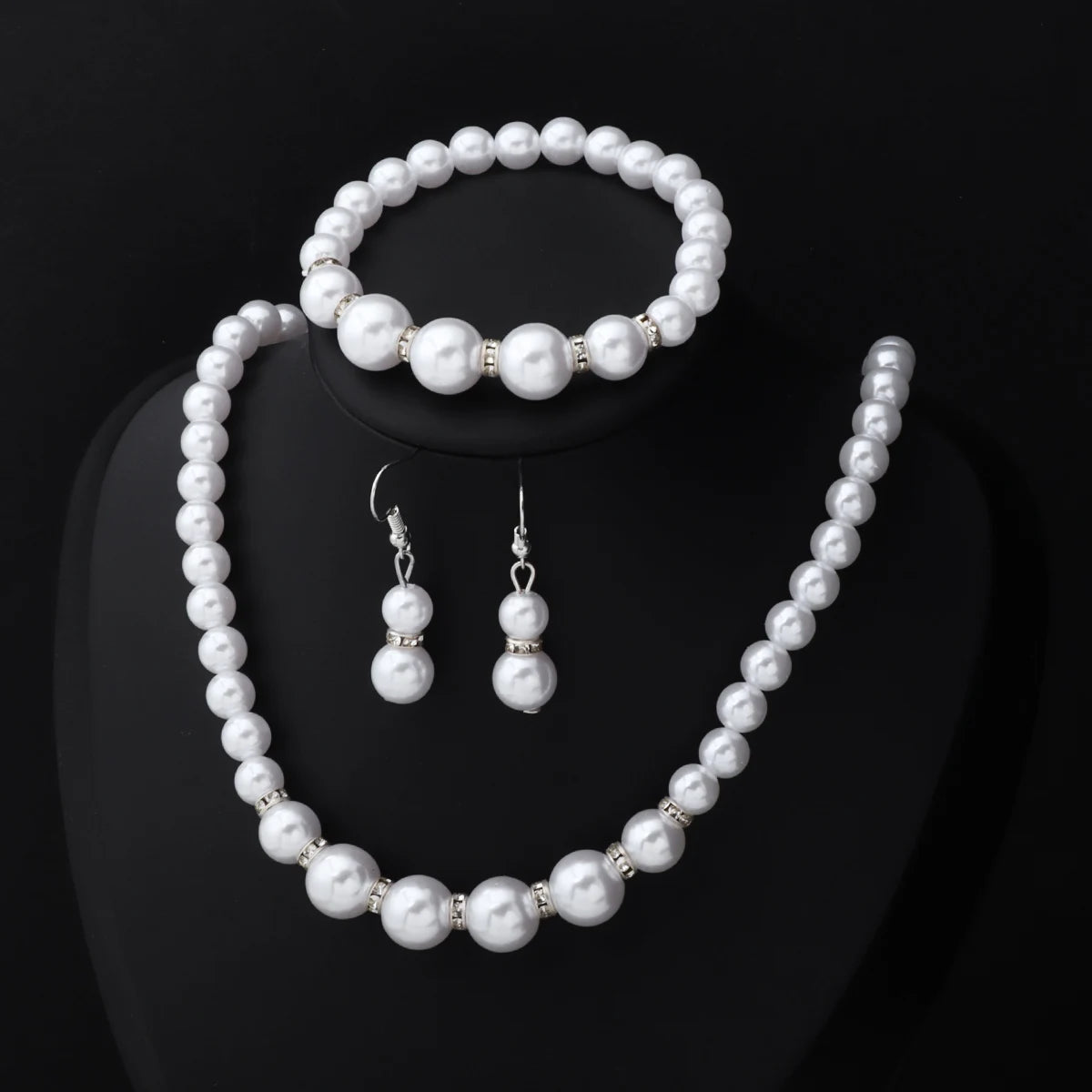 3Pieces Set Elegant Simulated Pearl Necklace Earrings Bracelet Long Necklace Women Bridal Wedding Jewelry Gift Beautiful Jewelri