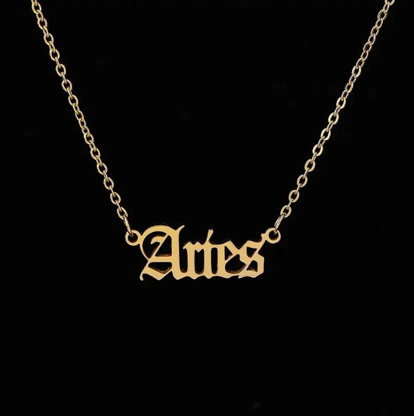 Stainless Steel 12 Zodiac Constellation Necklaces Letter Aquarius Aries Gemini Pisces Leo Sagittarius Pendant Necklace for Women
