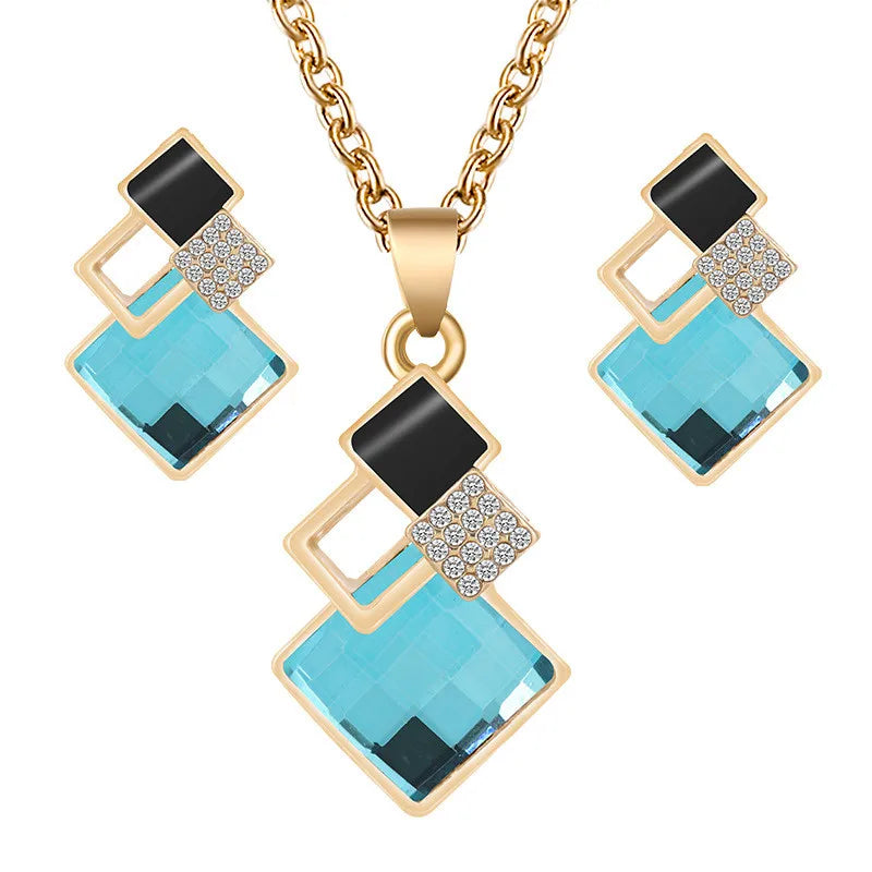 Fashion Crystal Pendants Necklace Earrings Sets for Women Jewelry Set Bridal Wedding Choker Necklace Set