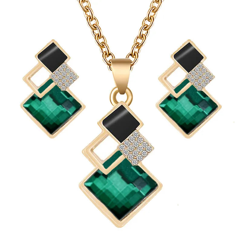 Fashion Crystal Pendants Necklace Earrings Sets for Women Jewelry Set Bridal Wedding Choker Necklace Set