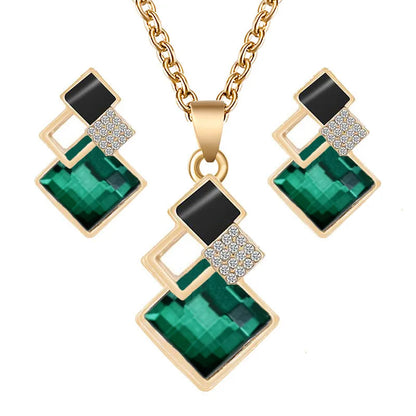 Fashion Crystal Pendants Necklace Earrings Sets for Women Jewelry Set Bridal Wedding Choker Necklace Set