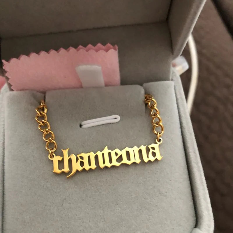 Custom Gothic Old English Nameplate Necklace For Women Stainless Steel Chain Choker Necklaces Men Boho Pretty Jewelry Gift 2025