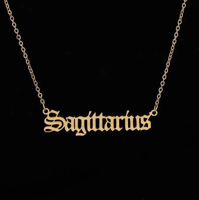 Stainless Steel 12 Zodiac Constellation Necklaces Letter Aquarius Aries Gemini Pisces Leo Sagittarius Pendant Necklace for Women
