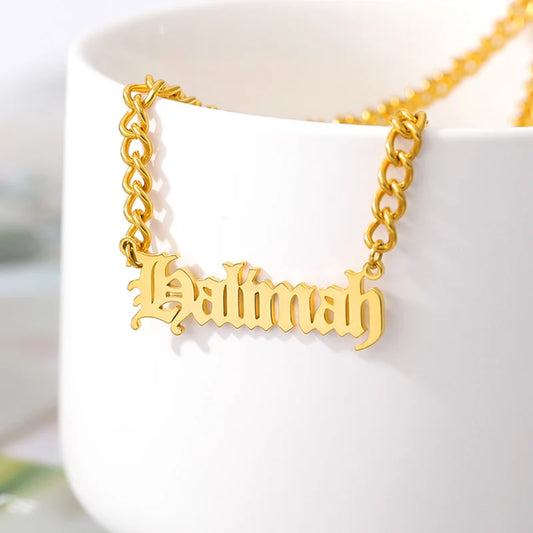 Custom Gothic Old English Nameplate Necklace For Women Stainless Steel Chain Choker Necklaces Men Boho Pretty Jewelry Gift 2025