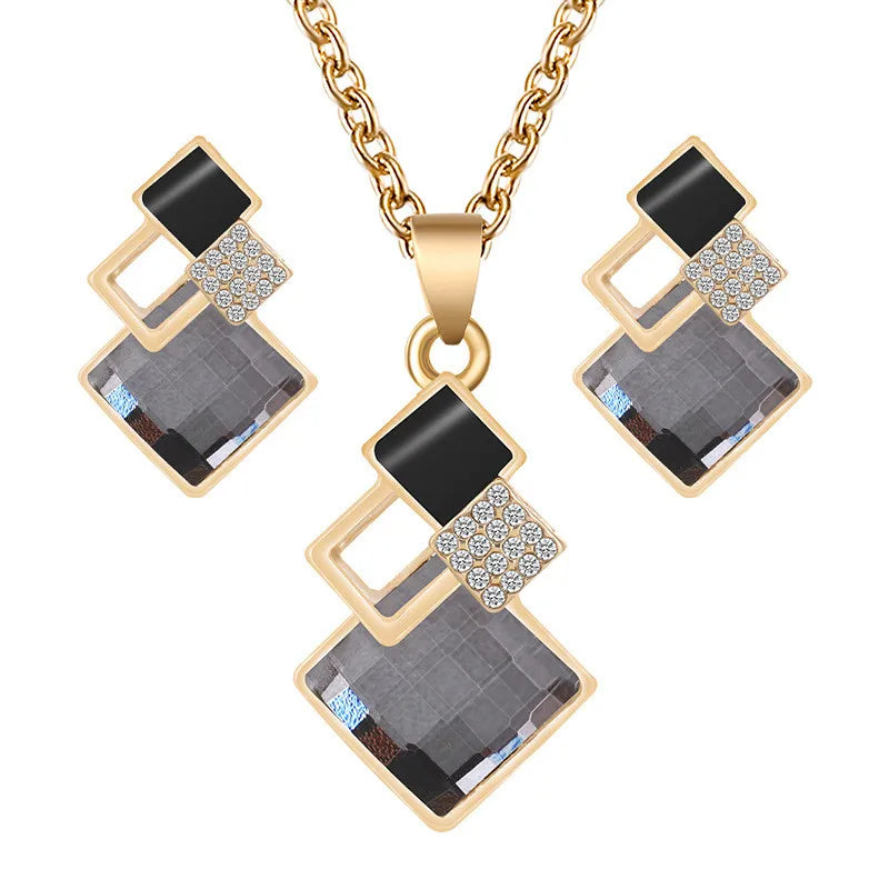 Fashion Crystal Pendants Necklace Earrings Sets for Women Jewelry Set Bridal Wedding Choker Necklace Set