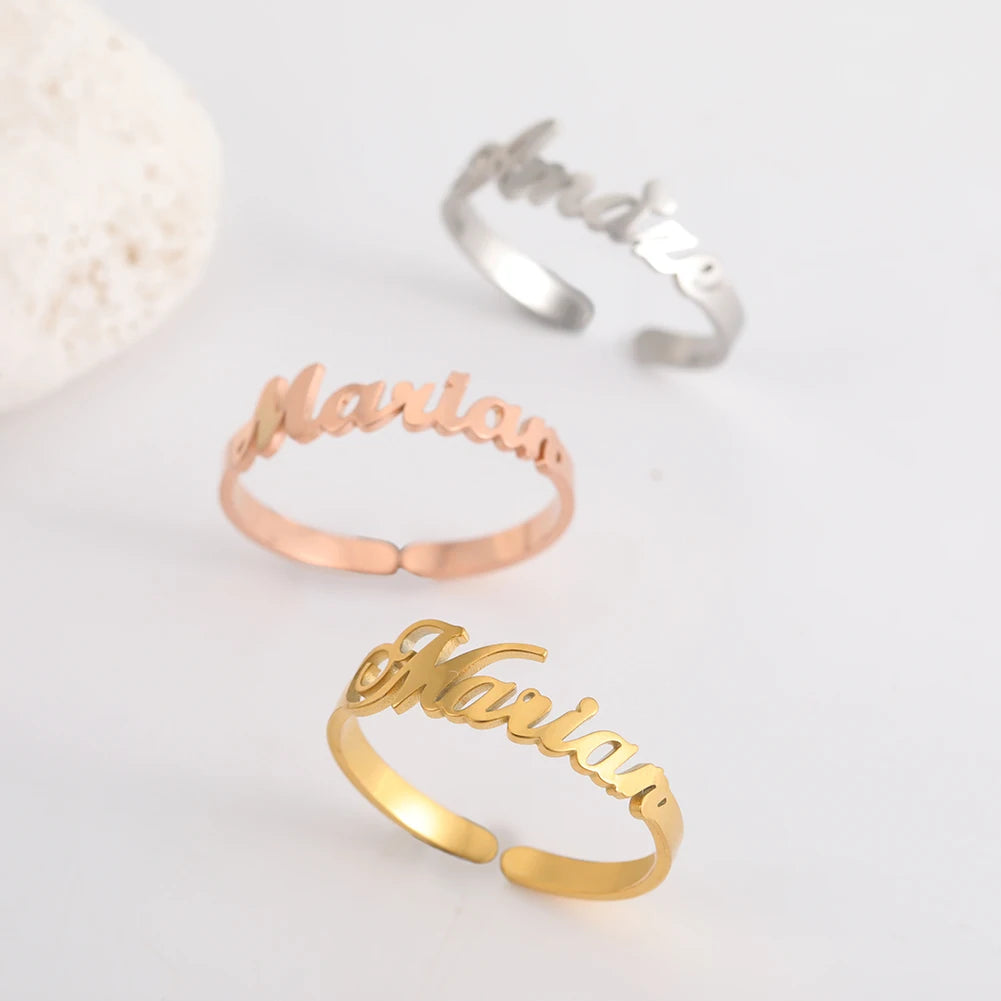 Teamer Custom Name Rings Adjustable Gold Color Stainless Steel Personalized Ring Jewelry Women Men Unique Valentine's Day Gift