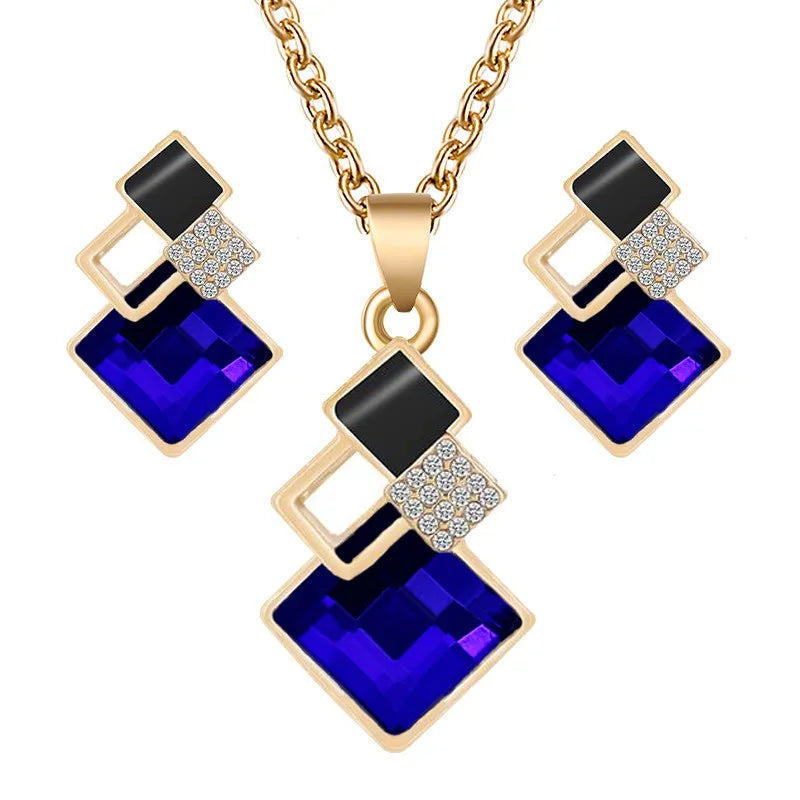 Fashion Crystal Pendants Necklace Earrings Sets for Women Jewelry Set Bridal Wedding Choker Necklace Set