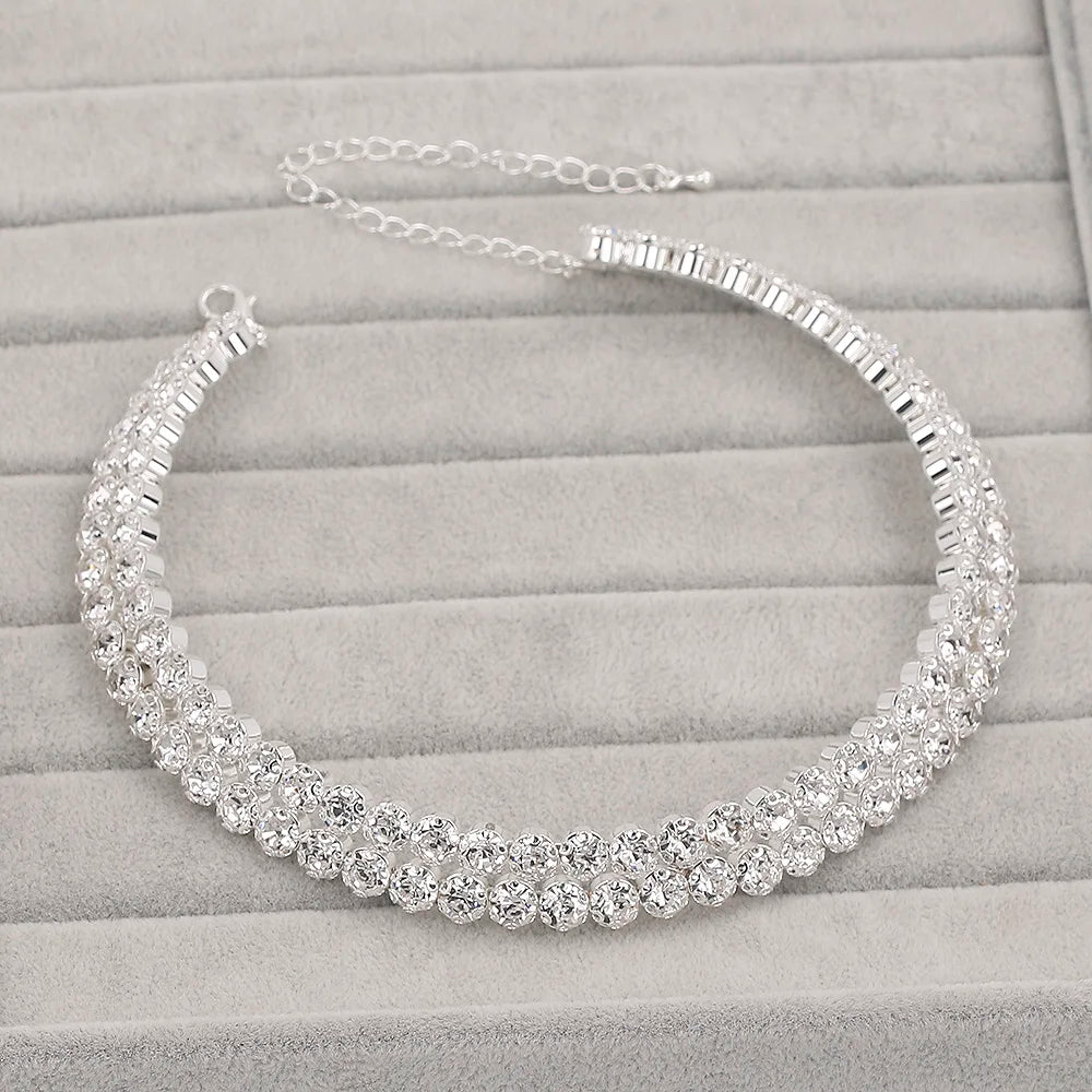 TREAZY Luxury Crystal Bridal Jewelry Sets African Rhinestone Choker Necklace Earrings Bracelet Set for Women Wedding Accessories