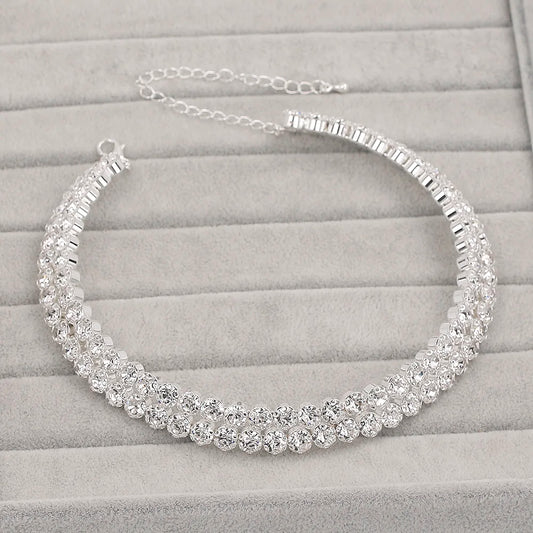 TREAZY Luxury Crystal Bridal Jewelry Sets African Rhinestone Choker Necklace Earrings Bracelet Set for Women Wedding Accessories