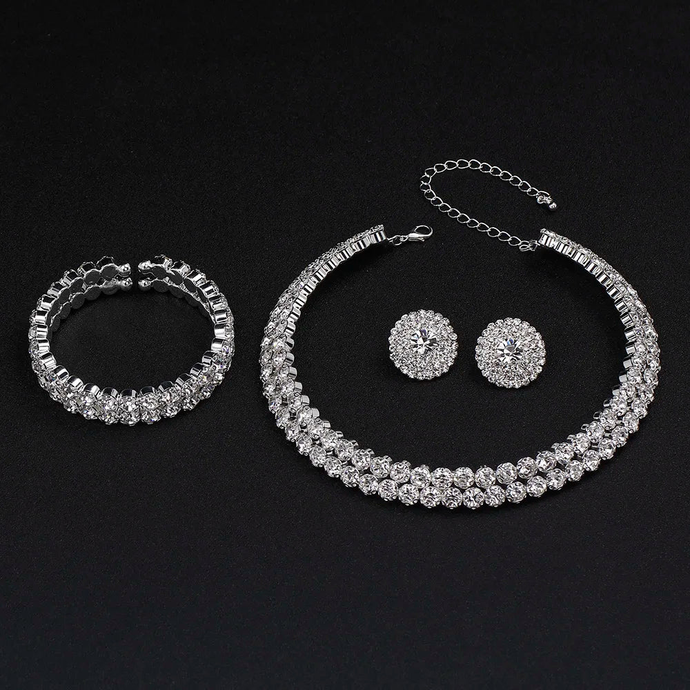 TREAZY Luxury Crystal Bridal Jewelry Sets African Rhinestone Choker Necklace Earrings Bracelet Set for Women Wedding Accessories