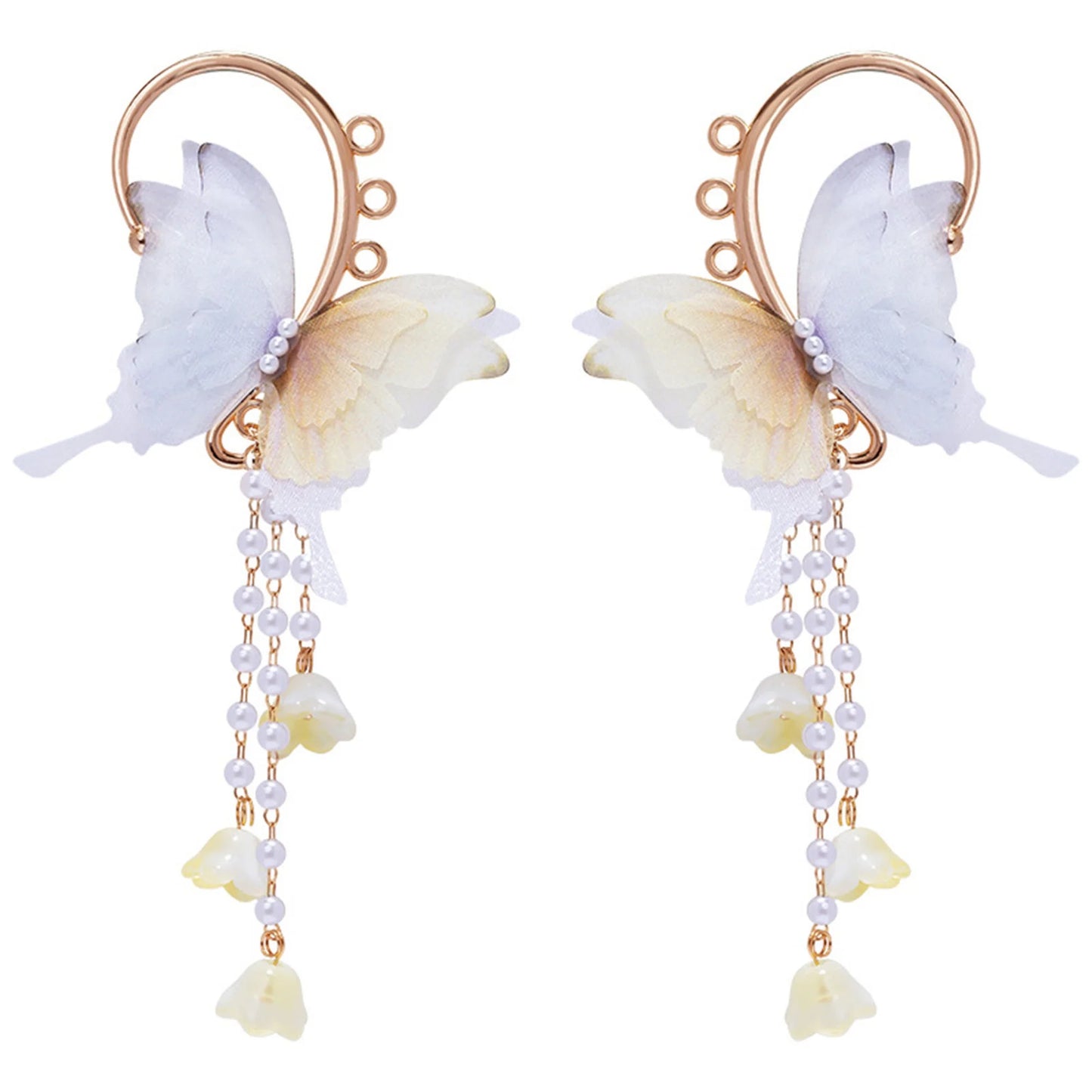 Butterfly Wing Ear Cuffs with Crystal Tassel No Piercing Earrings for Women and Girls Cosplay Jewelry Accessories
