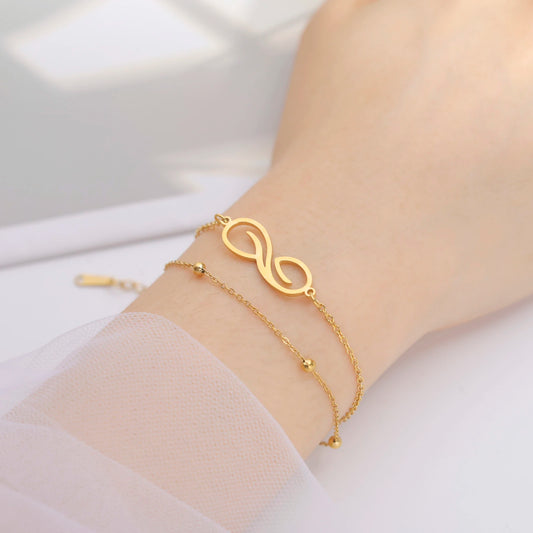 Skyrim Infinity Symbol Bracelet Stainless Steel Women's Minimalist Geometric Symbol Double layer Bead Chain Couple Jewelry Gift