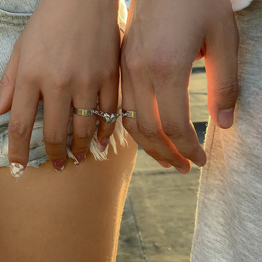 Charm Magnet Heart Couple Open Rings For Lover Creative Heart Attract Paired Adjustable Finger Ring Party Wedding Jewelry B233