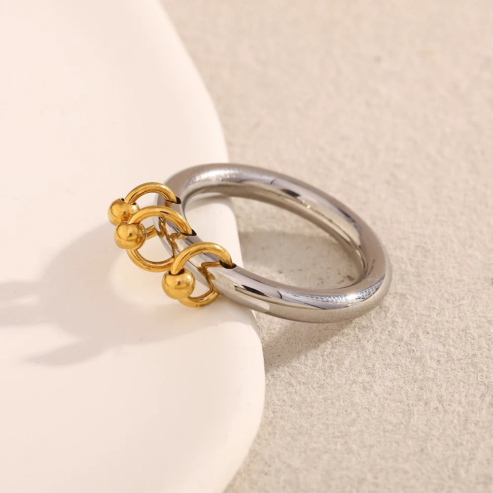 MamacitaSlay Unique Cool 316L Stainless Steel Double Color Ring Creative Waterproof Jewelry Women's Charm Statement Ring Gift
