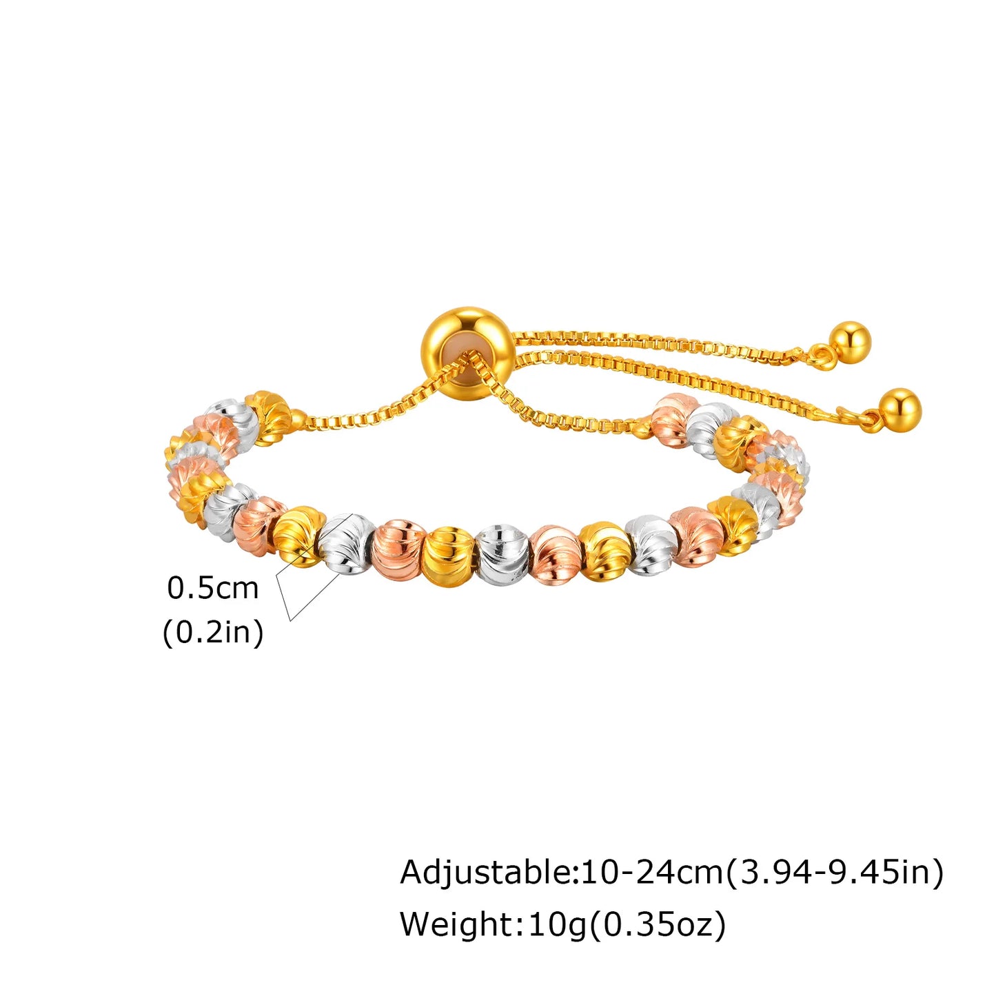 Luxury Tri Color Beaded Bracelet for Women, Gold Plated Adjustable Chain Bracelet, Unique Design Fashion Jewelry