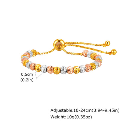 Luxury Tri Color Beaded Bracelet for Women, Gold Plated Adjustable Chain Bracelet, Unique Design Fashion Jewelry