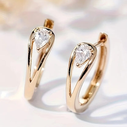 1 Pair Geometric Hoop Earrings – Copper with Zircon Inlay for Everyday Wear (Mother’s/Valentine’s Gift)