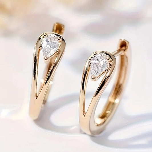 1 Pair Geometric Hoop Earrings – Copper with Zircon Inlay for Everyday Wear (Mother’s/Valentine’s Gift)