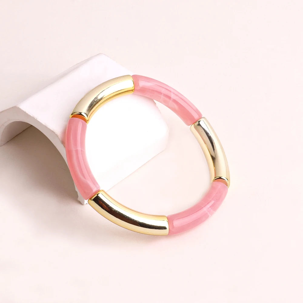 FishSheep Bohemian Colorful Resin Bamboo Stackable Bracelet for Women Trendy Elastic Link Chain Bracelets Bangles Jewelry Gifts