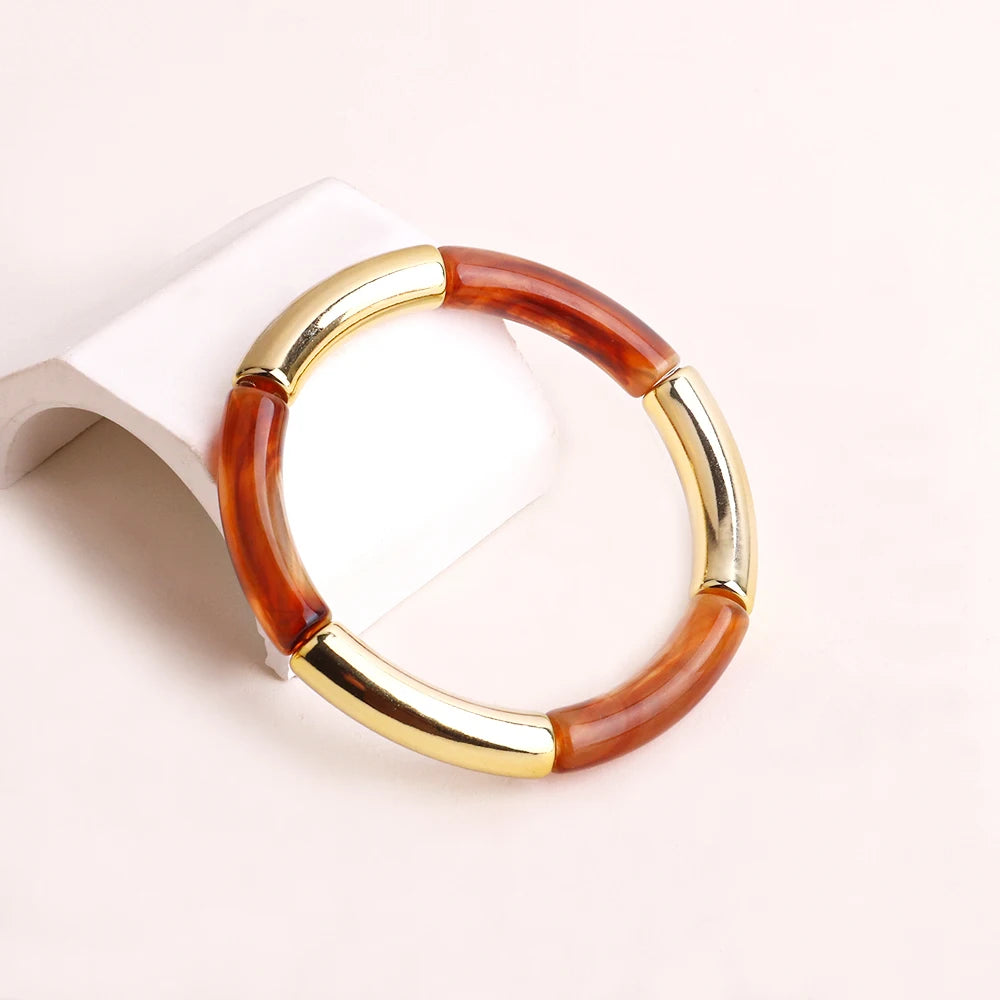 FishSheep Bohemian Colorful Resin Bamboo Stackable Bracelet for Women Trendy Elastic Link Chain Bracelets Bangles Jewelry Gifts