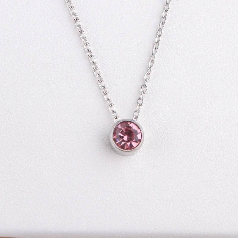 Stainless Steel 12 Birthstones Pendant Necklaces Colorful 12 Month Birthstone Charms  for Women Girls Birthday Jewelry Gift