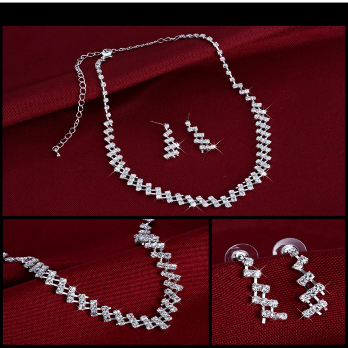 Luxury Rhinestone Geometric Bridal Necklace Earrings Set For Women Dainty Elegant Waterdrop Crystal Wedding Banquet Jewelry Set