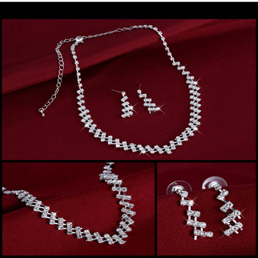 Luxury Rhinestone Geometric Bridal Necklace Earrings Set For Women Dainty Elegant Waterdrop Crystal Wedding Banquet Jewelry Set