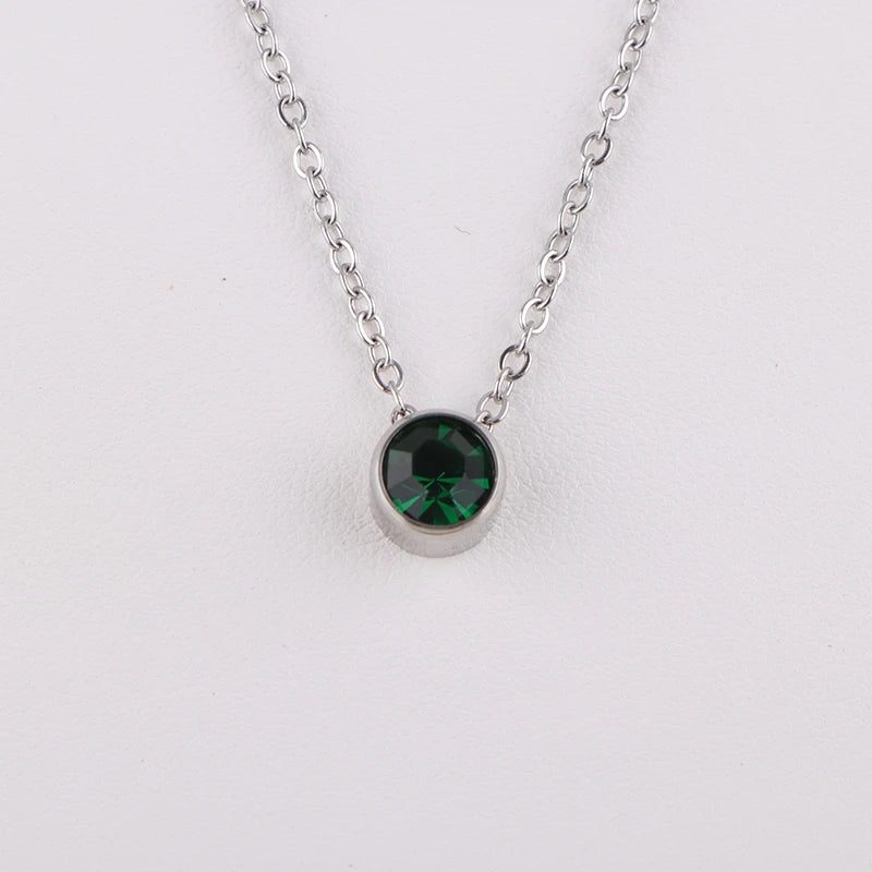 Stainless Steel 12 Birthstones Pendant Necklaces Colorful 12 Month Birthstone Charms  for Women Girls Birthday Jewelry Gift