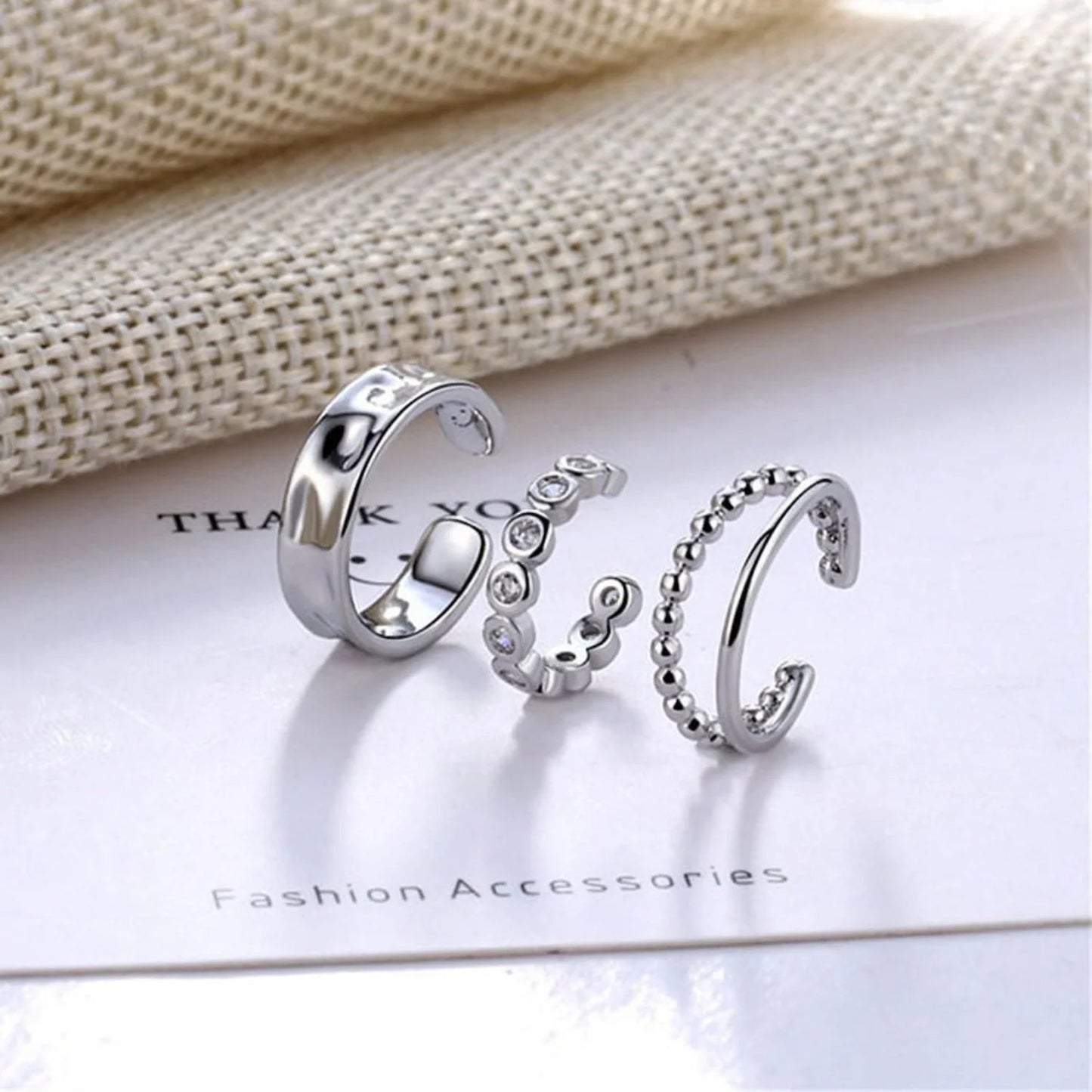 925 Sterling Silver Zircon Geometric Ear Cuff Clip Earrings - Set of 3