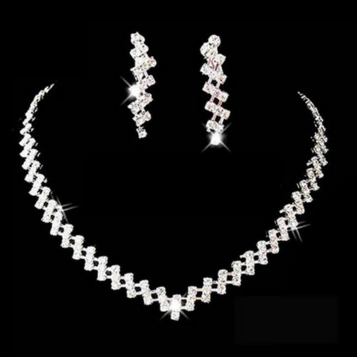 Luxury Rhinestone Geometric Bridal Necklace Earrings Set For Women Dainty Elegant Waterdrop Crystal Wedding Banquet Jewelry Set