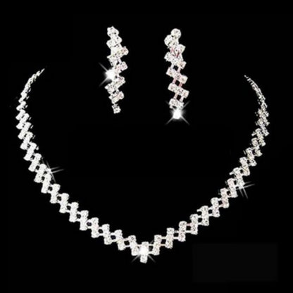 Luxury Rhinestone Geometric Bridal Necklace Earrings Set For Women Dainty Elegant Waterdrop Crystal Wedding Banquet Jewelry Set