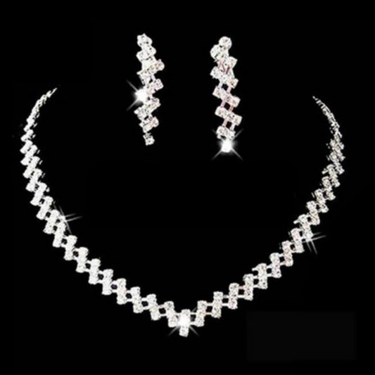 Luxury Rhinestone Geometric Bridal Necklace Earrings Set For Women Dainty Elegant Waterdrop Crystal Wedding Banquet Jewelry Set
