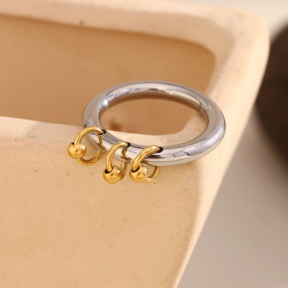 MamacitaSlay Unique Cool 316L Stainless Steel Double Color Ring Creative Waterproof Jewelry Women's Charm Statement Ring Gift