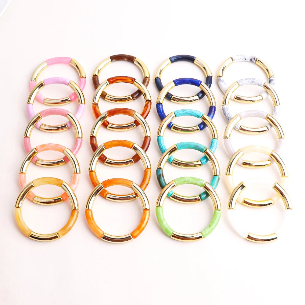 FishSheep Bohemian Colorful Resin Bamboo Stackable Bracelet for Women Trendy Elastic Link Chain Bracelets Bangles Jewelry Gifts