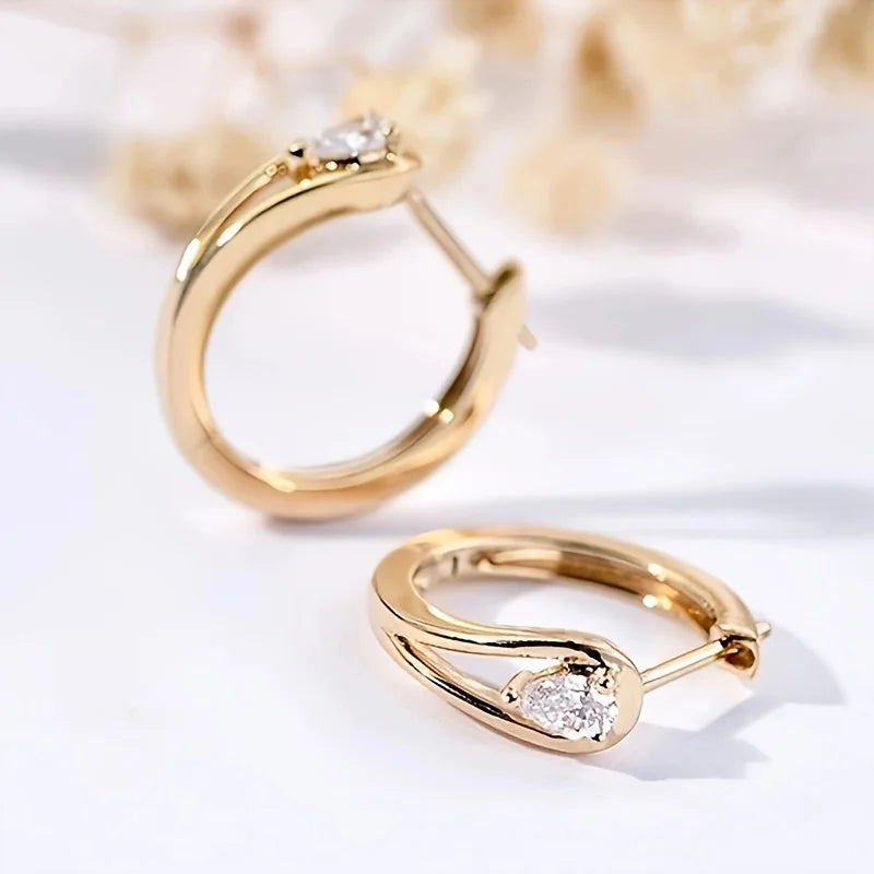 1 Pair Geometric Hoop Earrings – Copper with Zircon Inlay for Everyday Wear (Mother’s/Valentine’s Gift)