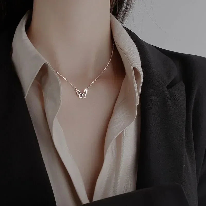 Fashion Women Crystal Zircon Pendant Necklace for Women Girl Crystal Chain Necklace Punk Party Jewelry Butterfly necklace